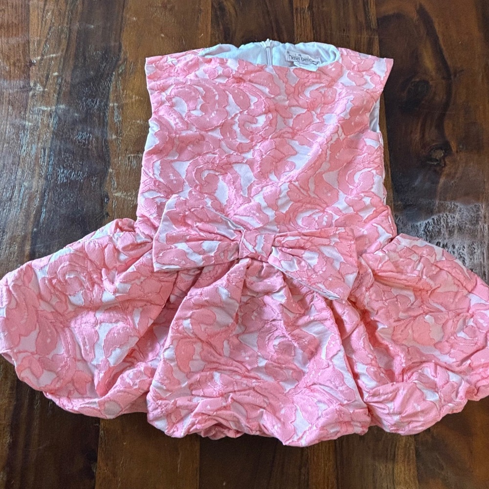 Hala Baloo Girls Pink Floral Jacquard Bubble Hem Party Dress Size 3T Made in USA